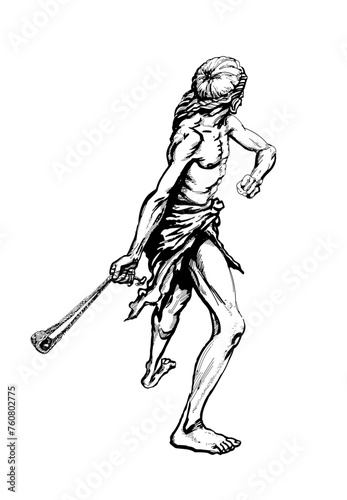 A caveman, Neanderthal. Sketch Neanderthal man (Homo sapiens).