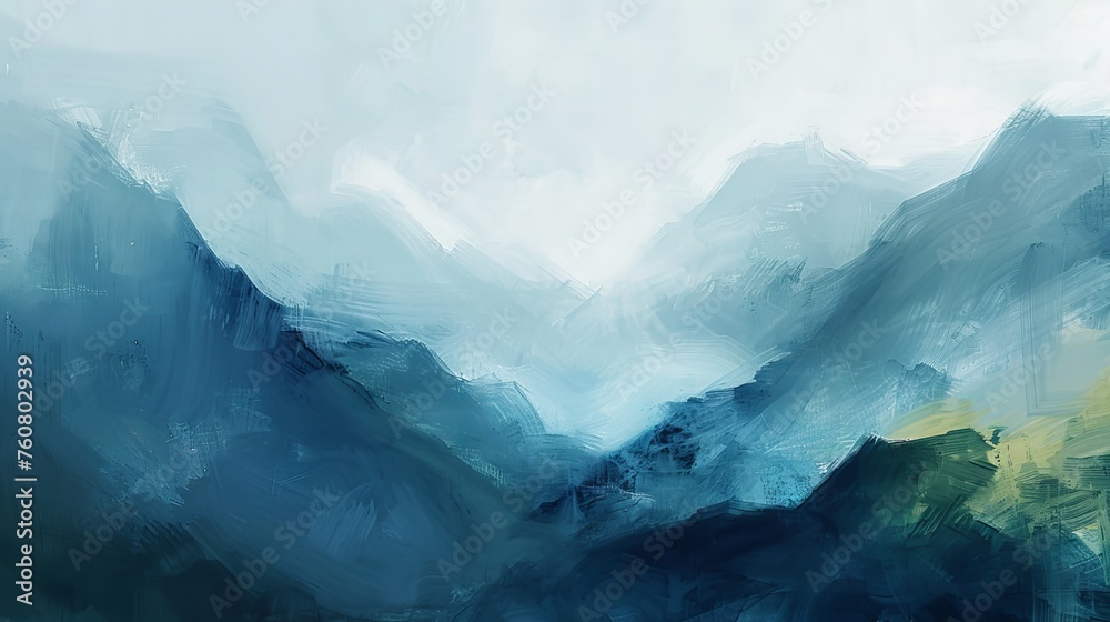 An abstract oil painting background inspired by the peace and solitude of a mountainous landscape.