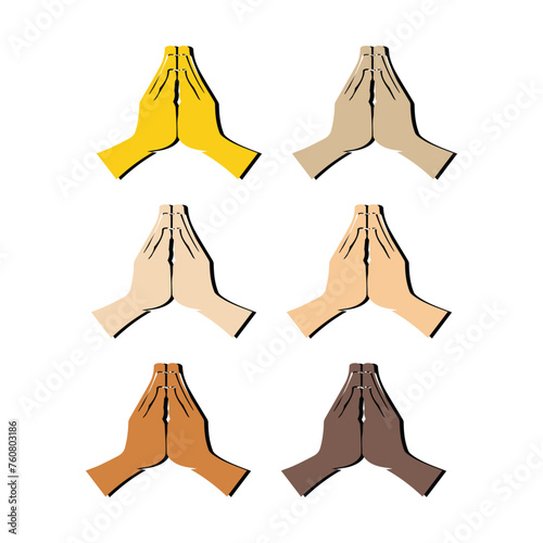 Hand with Fingers Splayed Gesture Icon. Raised hand emoji. Folded Hands sign, All skin tone gesture emoji