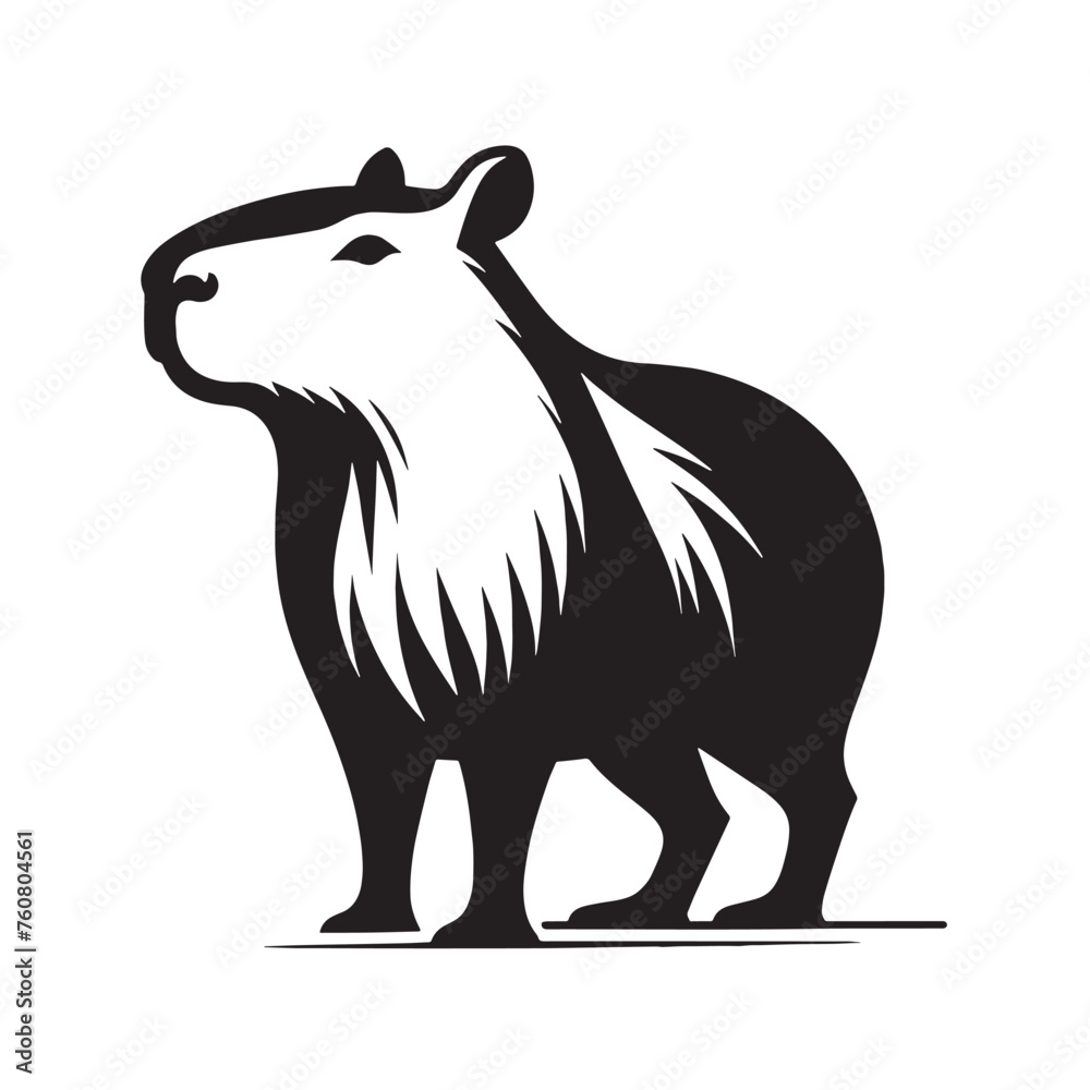 Obraz premium Capybara Silhouette, Capybara Silhouette in standing pose, Capybara Silhouette Art, retro Capybara Silhouette- Black and White Illustration