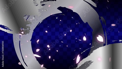 ループ可能な和風のビデオ背景　市松模様と桜吹雪　青