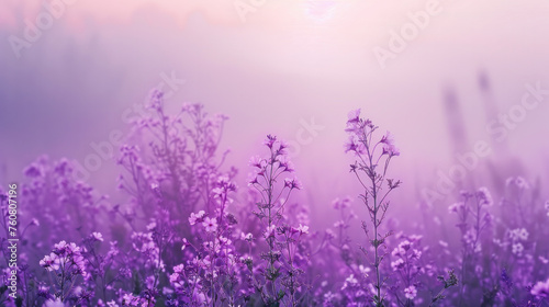 A field of purple flowers with a cloudy sky in the background © tope007