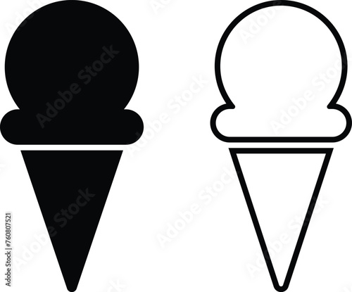 Ice cream cone icon set isolated on transparent background. Modern sweet vanilla desert sign. Trendy black vector chocolate cram symbol collection for web site design, button to mobile app. Logotype.