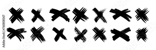 Set of black brush cross symbols