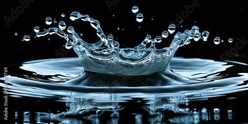 Black background sets off dynamic water splash in visually striking isolation . Concept Splash Photography, Black Background Theme, Dynamic Water Elements, Visually Striking Isolation