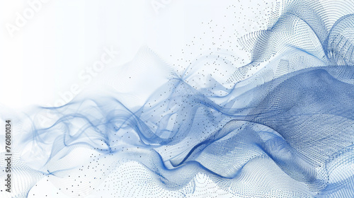Blue vectors, fluid object composed of data flow and grids and connect vector graphics, dotted lines, White background, i