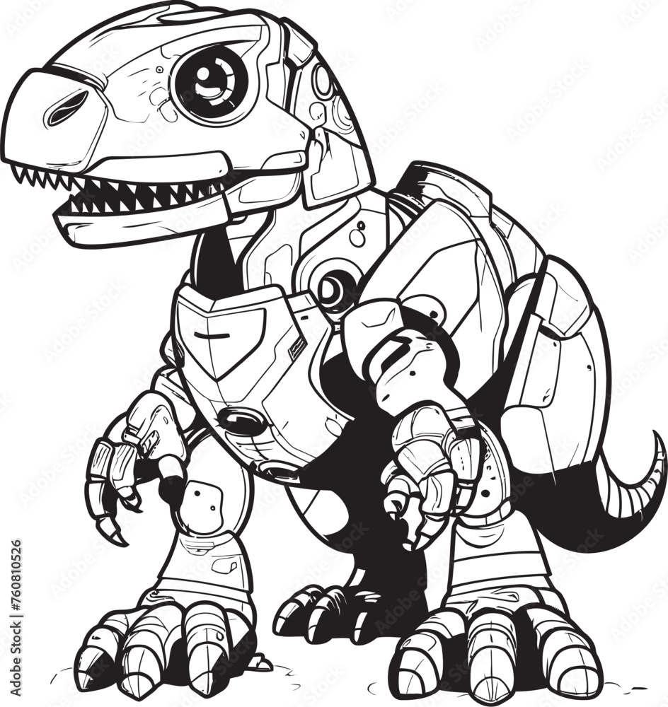 RoboRex Playful Robot Dinosaur Icon DinoDroid Dynamic Cartoon Dinosaur Logo