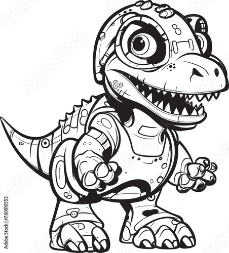 DinoDroid Dynamic Cartoon Dinosaur Logo MechSaur Futuristic Robot Dinosaur Symbol