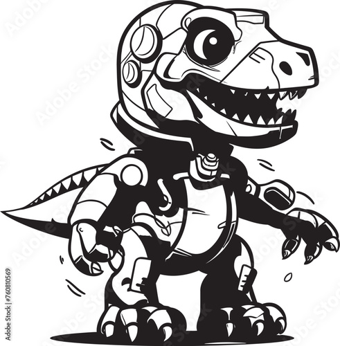 T Rex Tech Digital Cartoon Dino Robot Icon CyberSaurus Dynamic Robot Dinosaur Emblem
