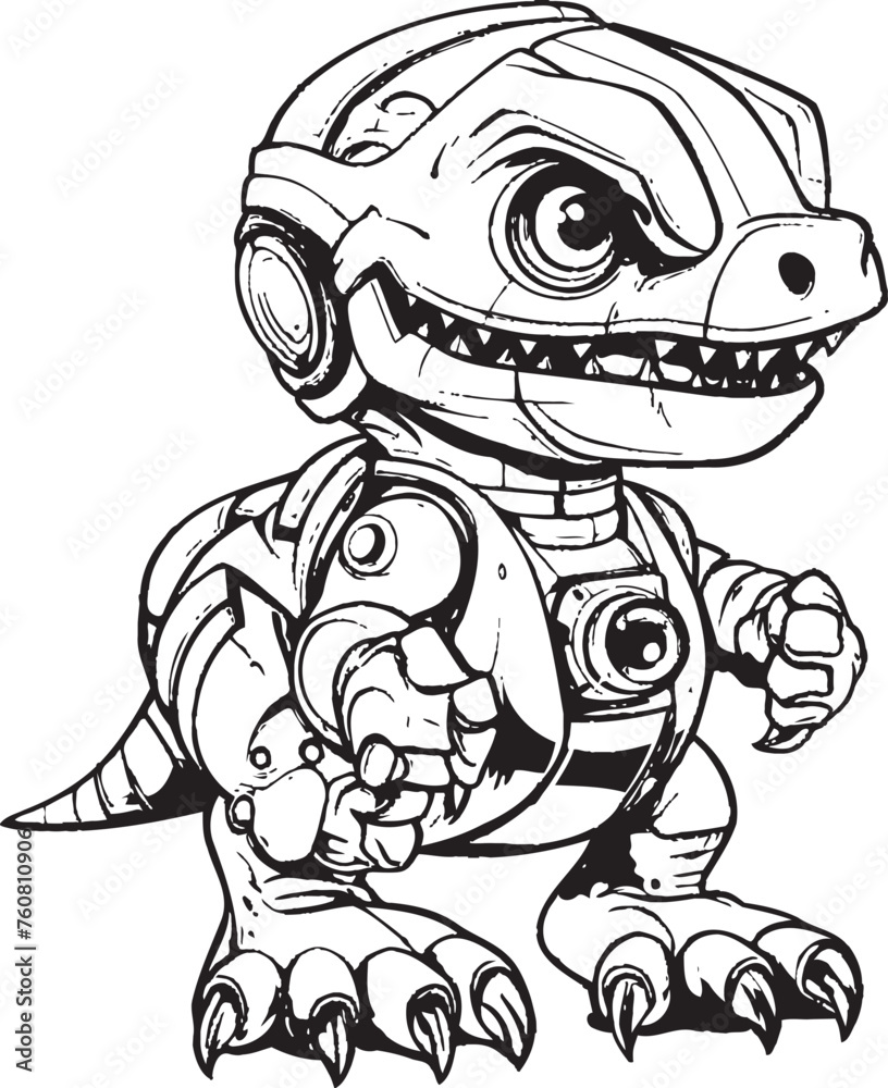 Obraz premium CyberSaur Playful Cartoon Dinosaur Robot Symbol RoboRaptor Dynamic Vector Logo of Robot Dinosaur