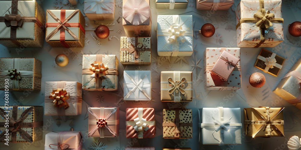 Fototapeta premium many colorful gifts from above 