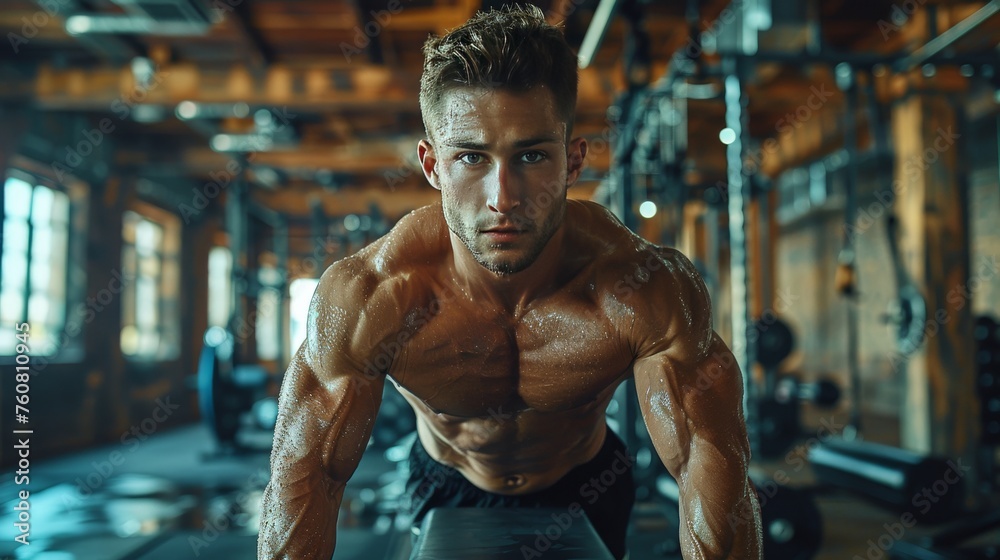 Man Performing Push Ups in a Gym Man Performing Push Ups in a Gym