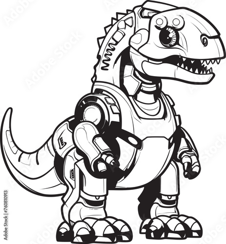 RoboSaur Playful Cartoon Dinosaur Robot Symbol DinoBotic Dynamic Vector Logo of Robot Dinosaur