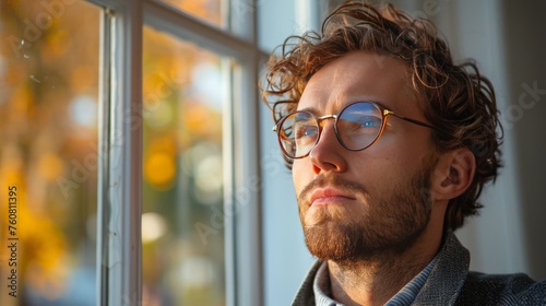 Man With Glasses Looking Out of a Window