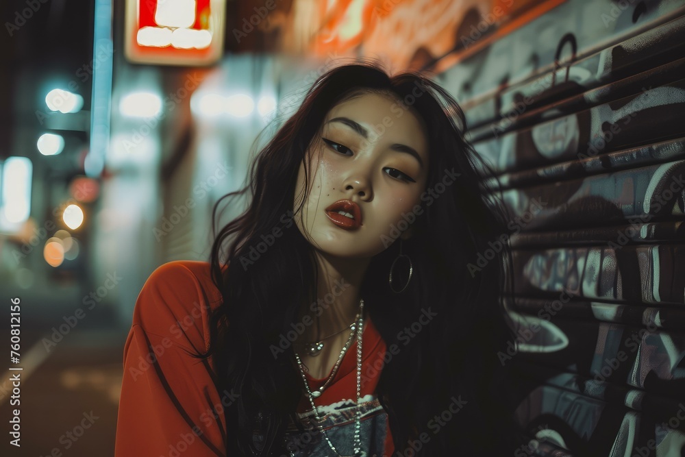 Talented Asian girl rapper. Cool cap portrait. Generate Ai Talented Asian girl rapper. Cool cap portrait. Generate Ai