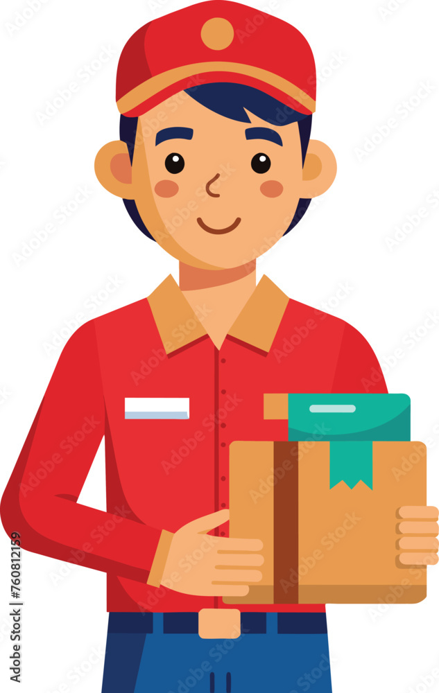 delivery man with parcel vector illustration, courier man delivering cardboard parcel box delivery man with parcel vector illustration, courier man delivering cardboard parcel box