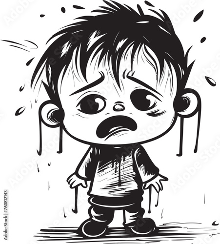Tear Streaked Tommy Melancholic Little Boy Logo Design Sobbing Sam Tearful Cartoon Boy Vector Icon