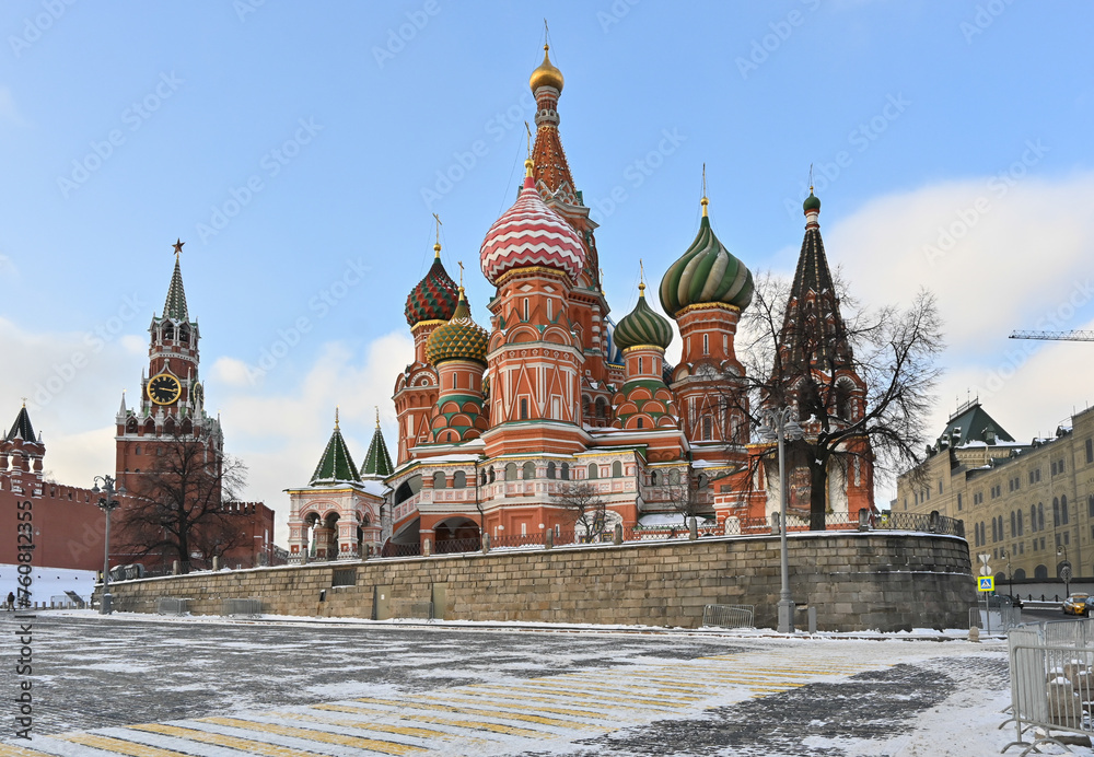 Red Square in Moscow after a snowfall.
