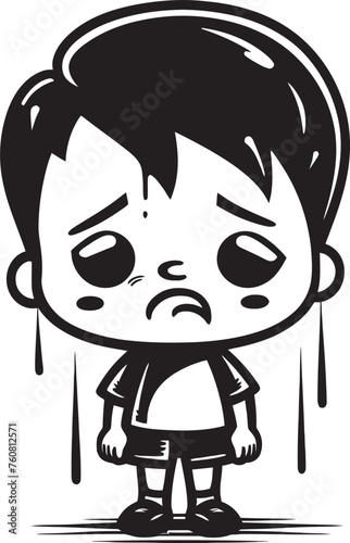 Woeful Wyatt Tearful Little Boy Vector Icon Weepy Willy Sad Cartoon Boy Emblem