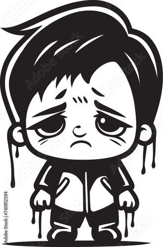 Melancholy Milo Tearful Little Boy Vector Icon Tearful Terry Sad Cartoon Boy Emblem