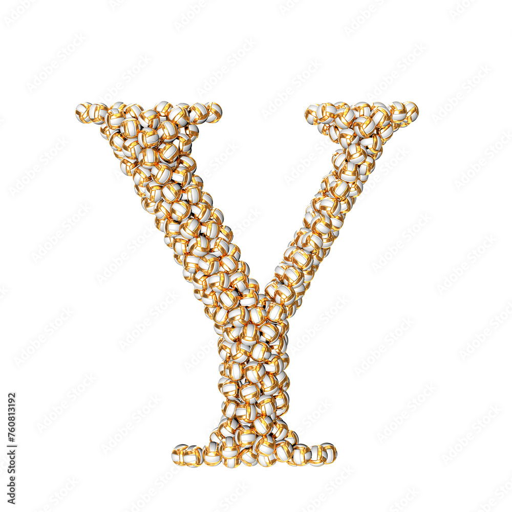 Symbol made of golden volleyballs. letter y Symbol made of golden volleyballs. letter y