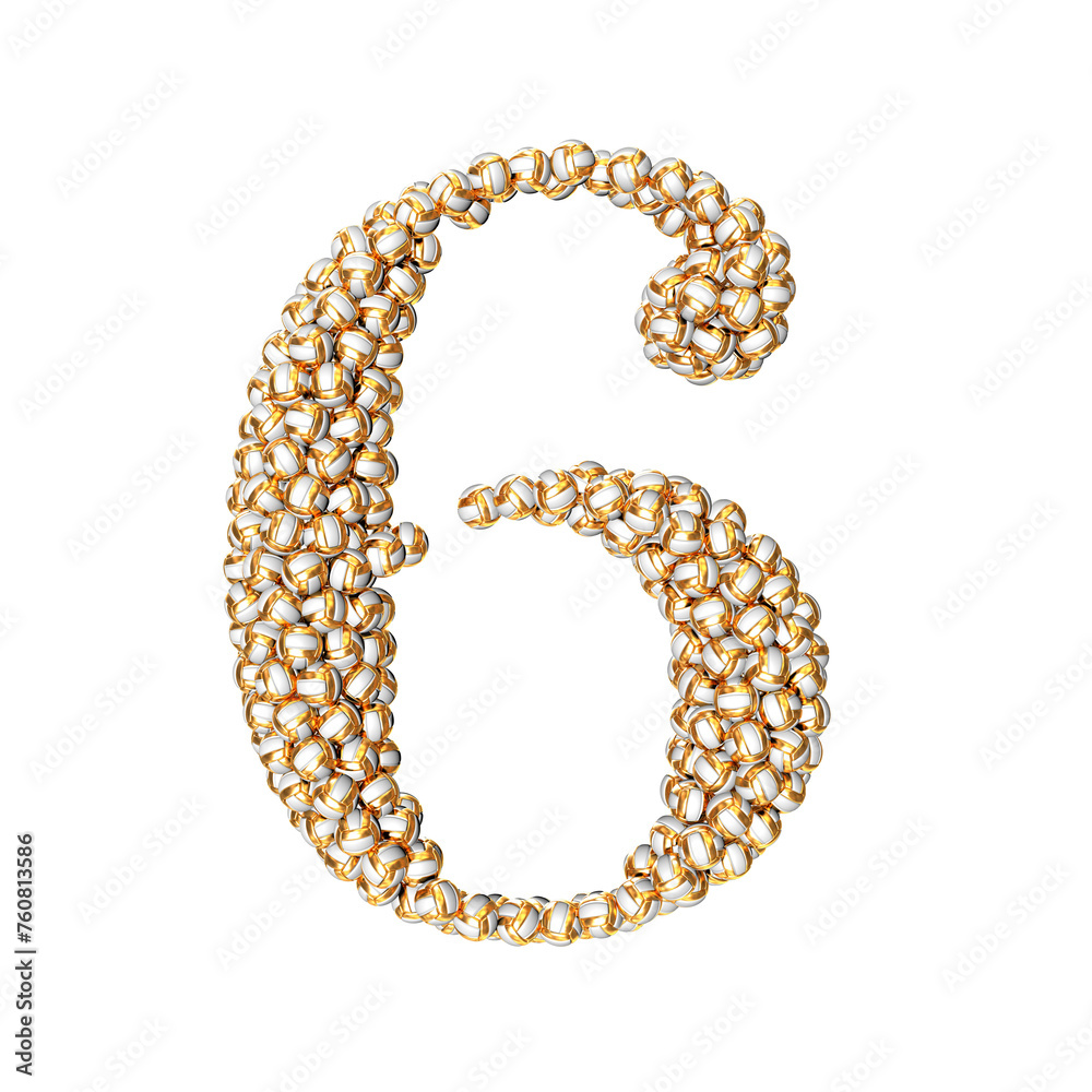 Obraz premium Symbol made of golden volleyballs. number 6