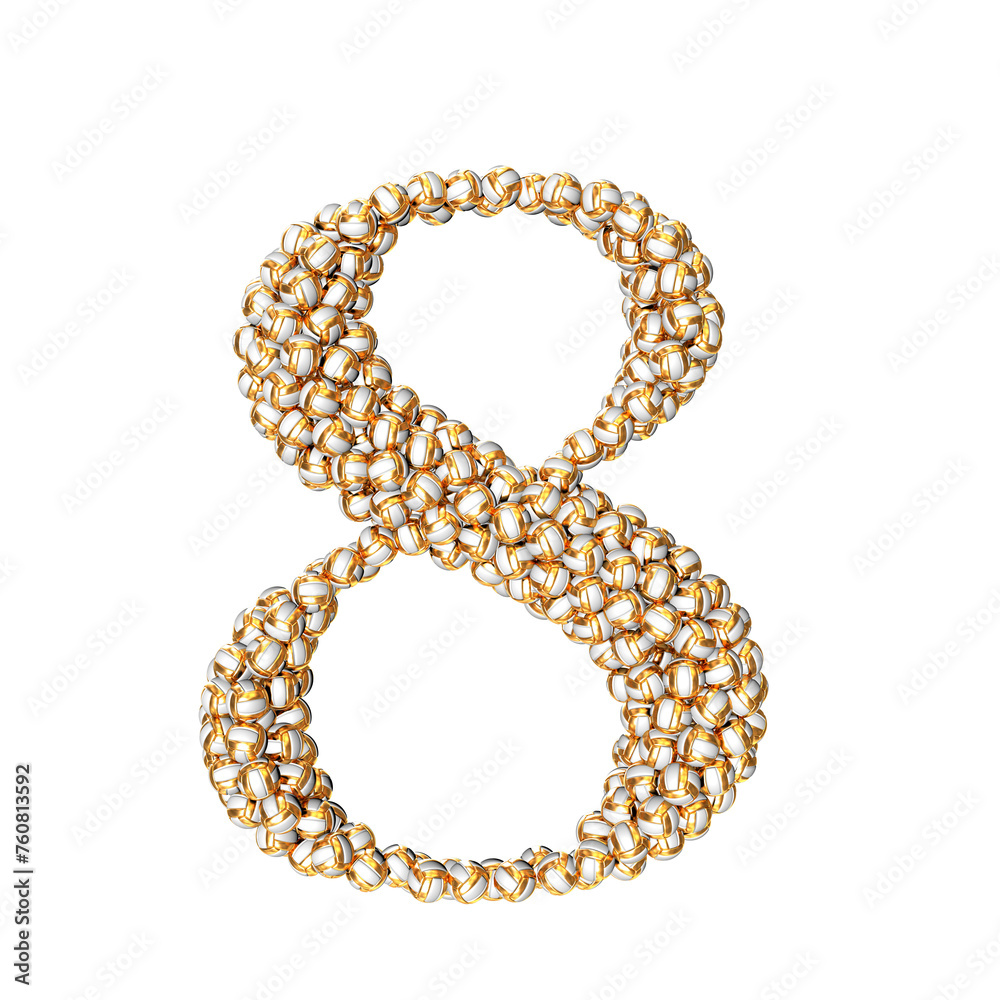 Obraz premium Symbol made of golden volleyballs. number 8
