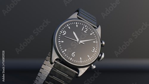 3d render luxury wrist watch isolated on a black background