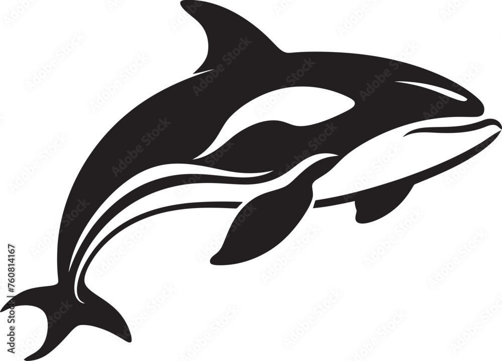 Naklejka premium Petite Poseidon Cartoon Orca Logo Design Tiny Titan of the Tides Cute Orca Vector Icon