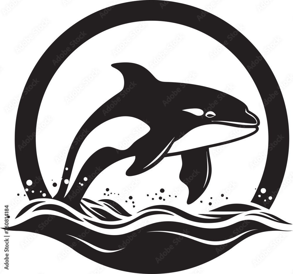 Obraz premium Petite Poseidon Cartoon Orca Logo Design Tiny Titan of the Tides Sweet Orca Vector Icon