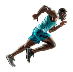 African American Athlete Running or Sprinting Isolated on Transparent Background
