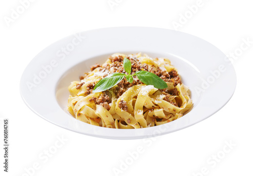 plate of pasta bolognese isolated on transparent background