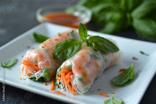 Delicious Vegan spring rolls. Asian food roll. Generate Ai