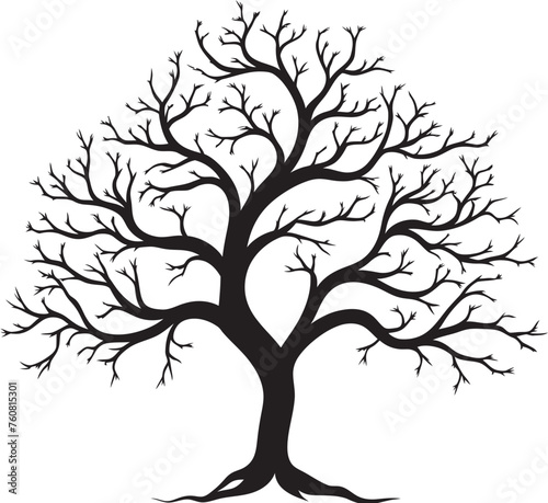 Stark Skeleton Stamp Emblem of Dry Tree Limbs Frail Foliage Fable Vector Design of Dead Tree Branches