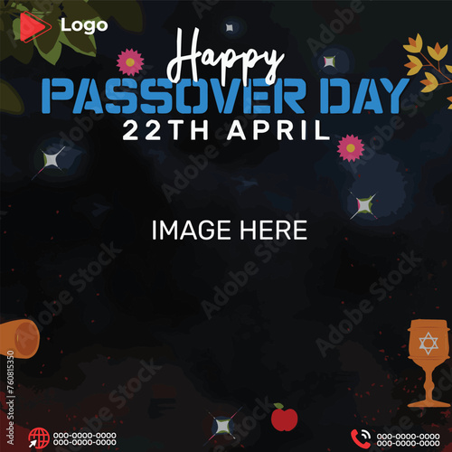 Flyer concept for passover with social media banner or instagram post template | Happy passover celebration square social media post and web banner design template | April happy passover celebration	 photo