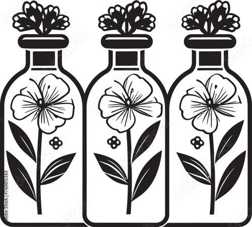 Flower Flask Fantasy Bottled Blossom Logo Bud Brewed Bottles Flower in Bottle Vector Icon