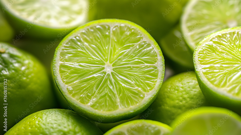 tasty and juicy lime slices, closeup shot from top, fresh fruit background tasty and juicy lime slices, closeup shot from top, fresh fruit background