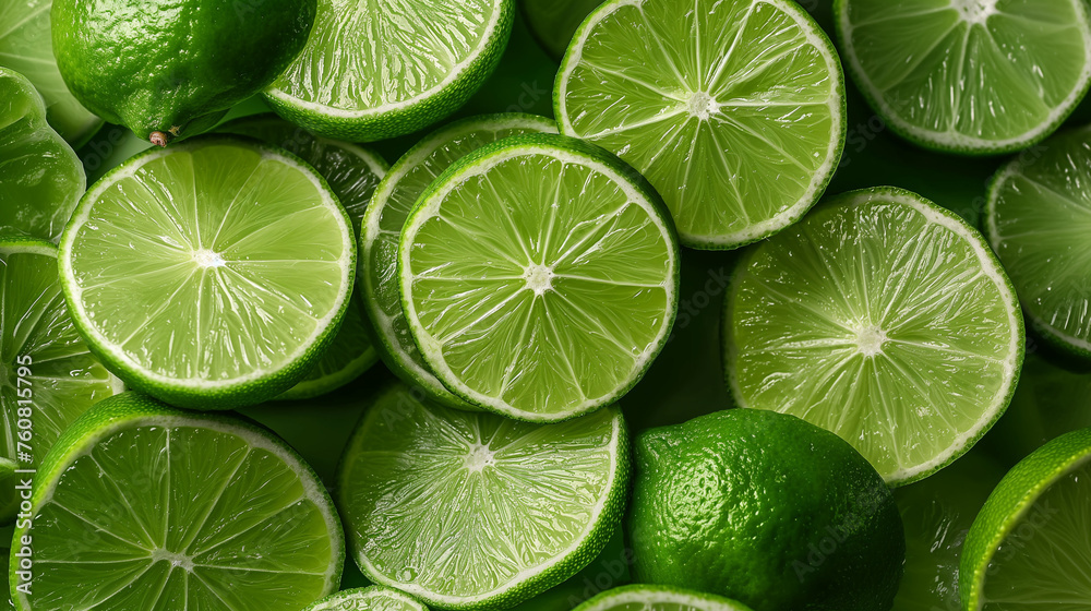 tasty and juicy lime slices, closeup shot from top, fresh fruit background tasty and juicy lime slices, closeup shot from top, fresh fruit background