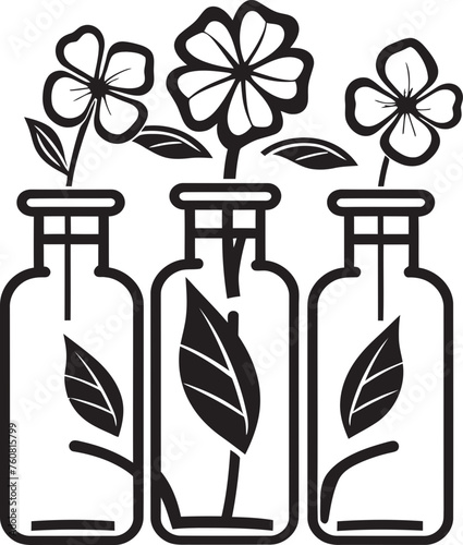Bottled Blooms Floral Elixir Vector Logo Blossom Bottleneck Flower Infusion Emblem