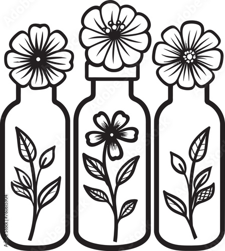 Bloomed Bottleneck Flower in Bottle Emblem Fragrant Flasks Vector Logo of Floral Bottles