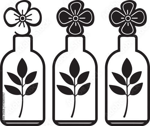Bloomed Bottleneck Flower in Bottle Emblem Fragrant Flasks Vector Logo of Floral Bottles