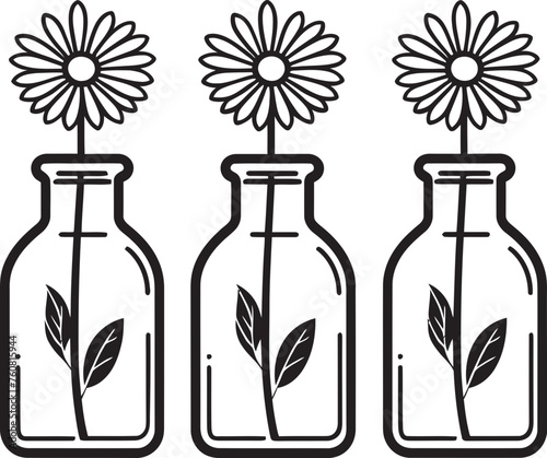 Blossom Brews Floral Emblem Logo Design Scented Bouquet Bottling Flower in Bottle Vector Icon