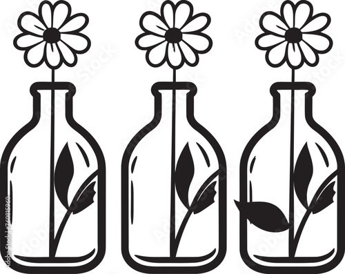 Fragrant Flower Flask Vector Symbol of Botanicals Bloomed Bouquet Bottling Flower in Bottle Icon