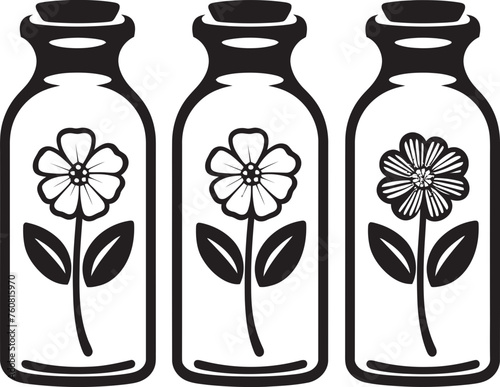 Scented Bouquet Bottling Flower in Bottle Vector Icon Perfumed Petal Potion Bottled Floral Emblem
