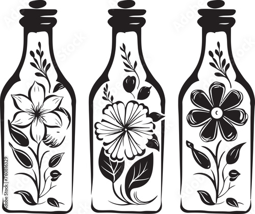 Bloomed Bouquet Bottling Flower in Bottle Icon Scented Bouquet Bottling Flower in Bottle Vector Icon