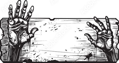 Rotting Roadmap Iconic Logo Design of Zombie Hand and Signboard Malevolent Manifesto Vector Emblem of Zombie Hand Holding Signboard