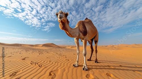 A camel in the Rub al Khali or Empty Quarter. Straddling Oman, Saudi Arabia, the UAE and Yemen, this is the largest sand desert in the world. photo