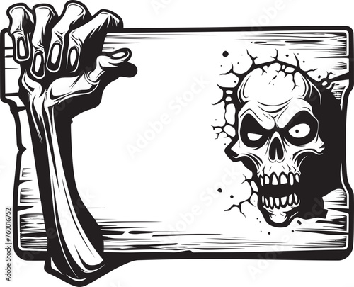Sinister Signage Iconic Logo Design of Zombie Hand and Signboard Cursed Communicator Vector Emblem of Zombie Hand Holding Signboard