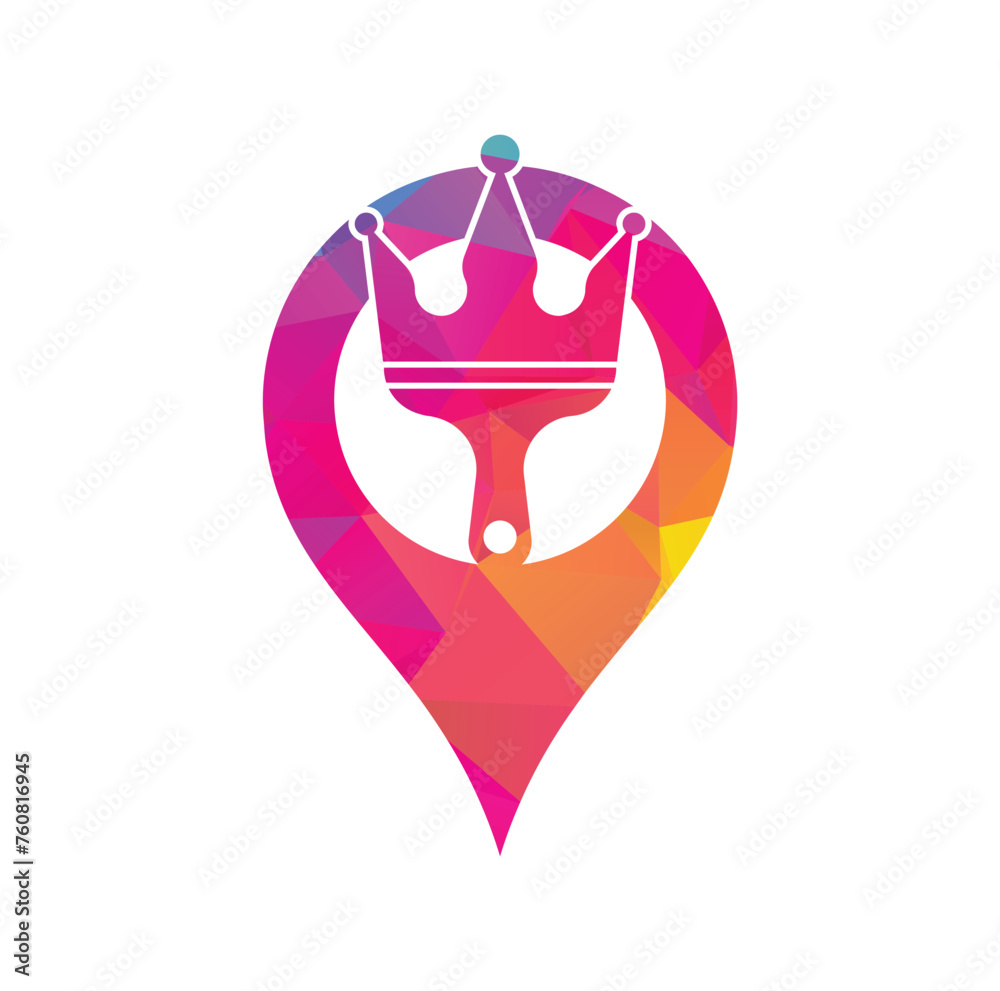 King paint and gps shape concept vector logo design. Crown and paint brush icon.	
