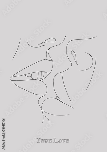 Fotografie baiser , dessin a la ligne